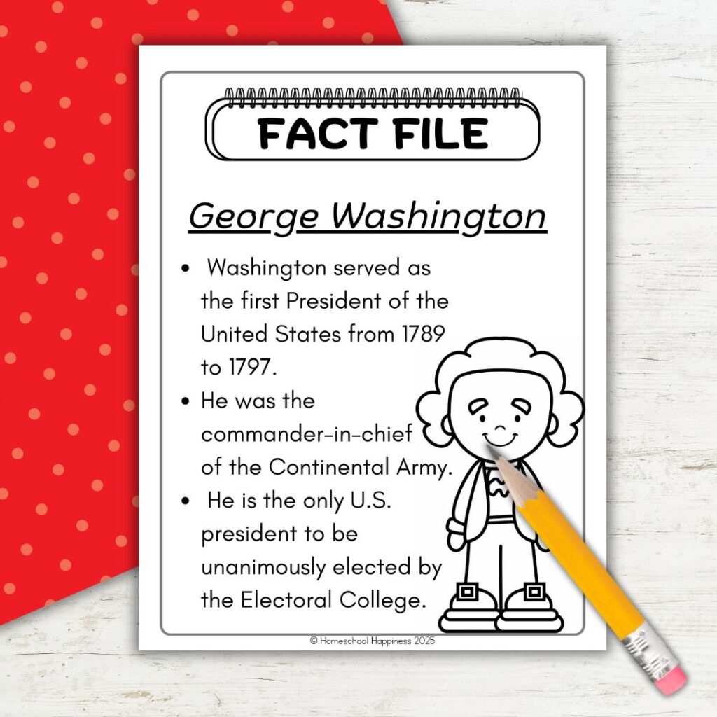 george washington printable fact sheet