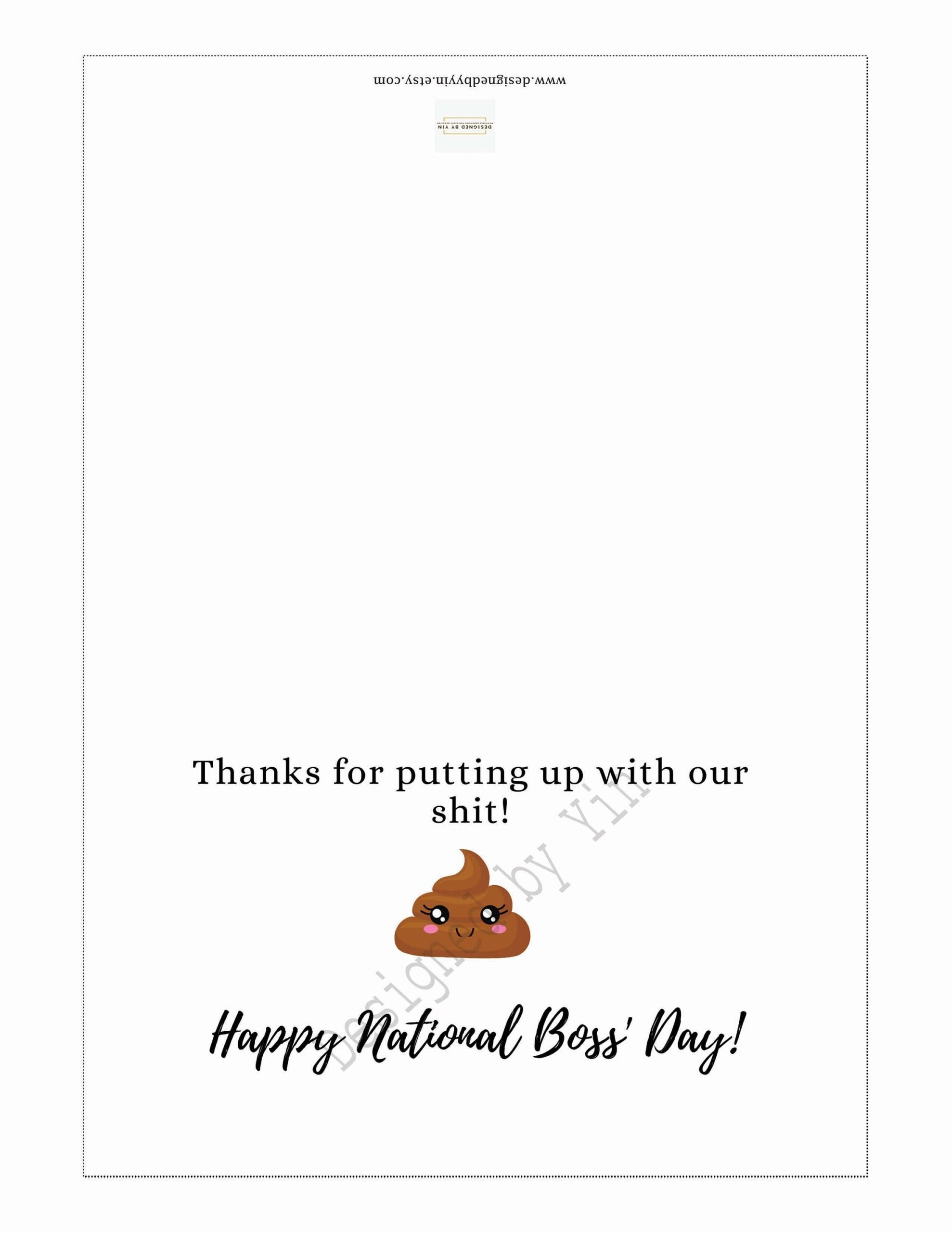 Funny Printable Card For Boss Happy National Boss Day Digital Download Card Thanks For Putting Up With Our Shit Etsy
