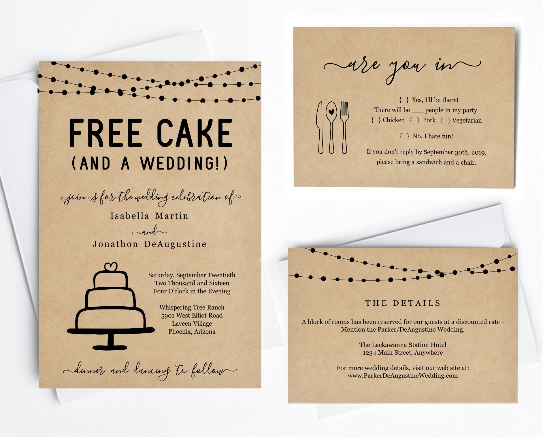Funny Wedding Invitation Template Free Cake Fun Printable Set Rustic Kraft Paper Instant Download Digital File PDF Suite Etsy UK