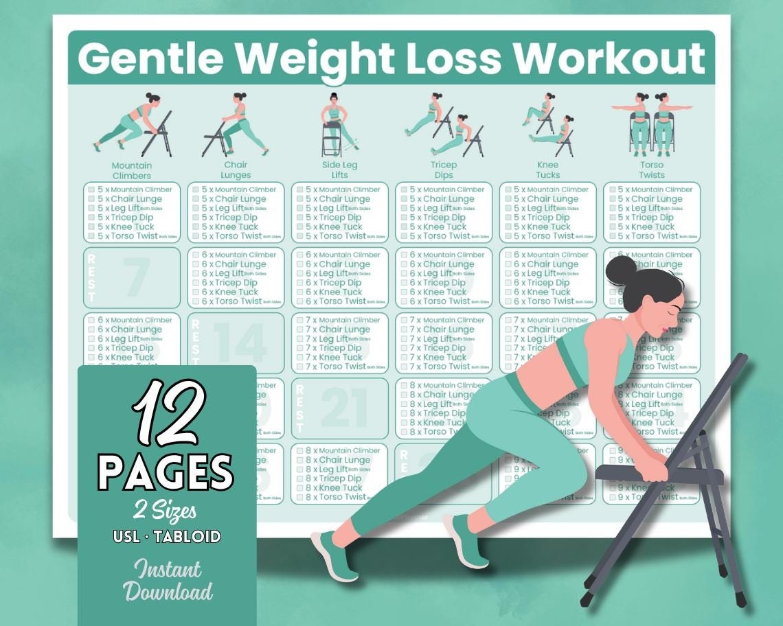 Gentle Weight Loss Chair Workout Poster Chart 30 day Printable 