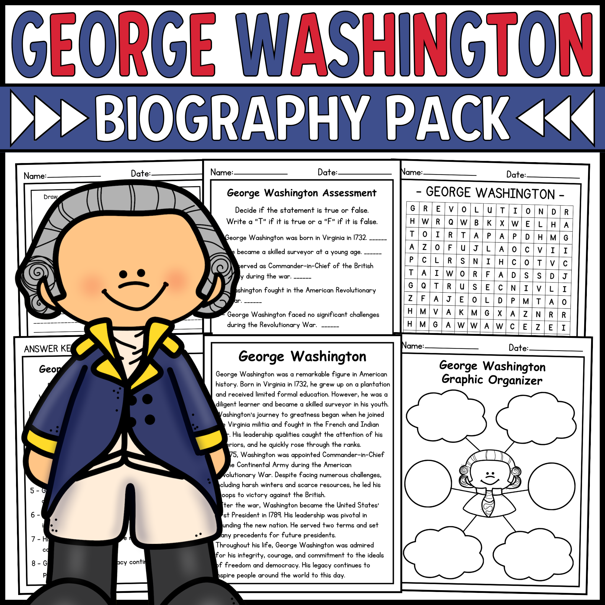 George Washington Biography Unit Pack Presidents Day Activities Made By Teachers