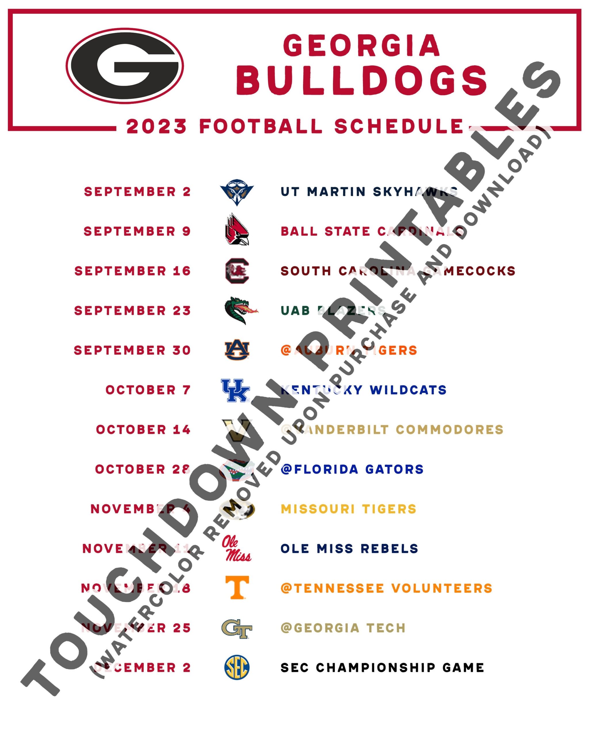 uga football schedule 2017 printable