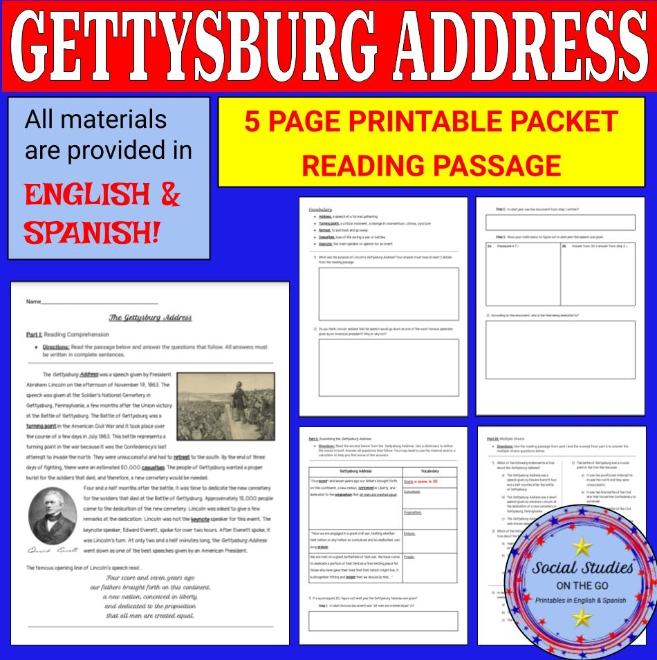 the gettysburg address printable