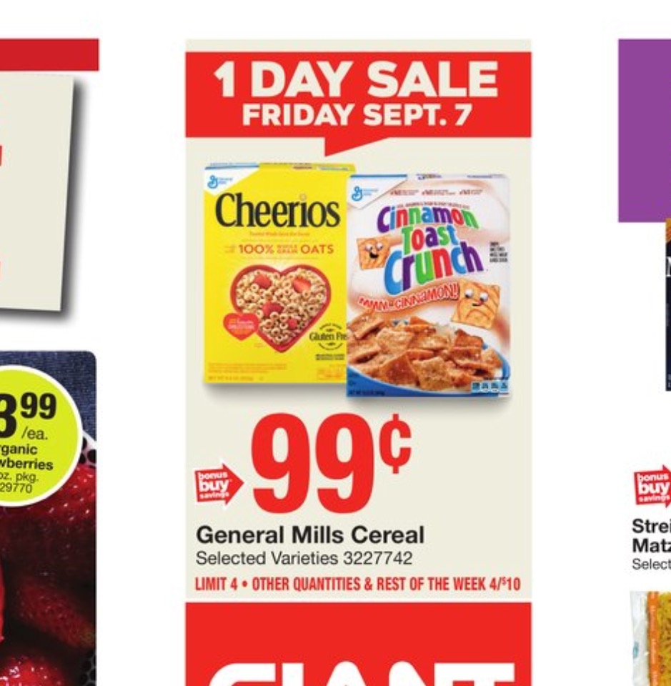 Giant 4 FREE General Mills Cereals With Coupon 9 7 ONLY SHIP 