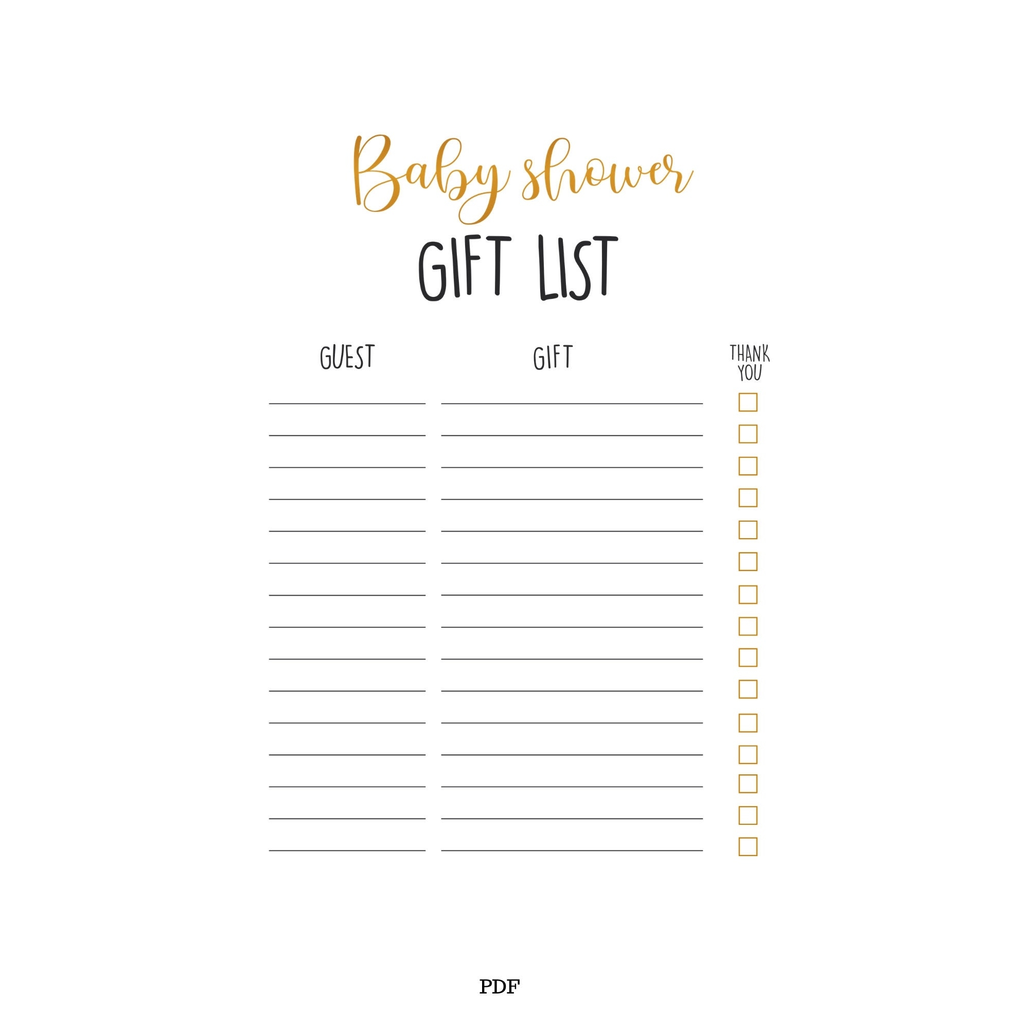 Gift List Printable Baby Gift List Baby Shower Gifts Shower 