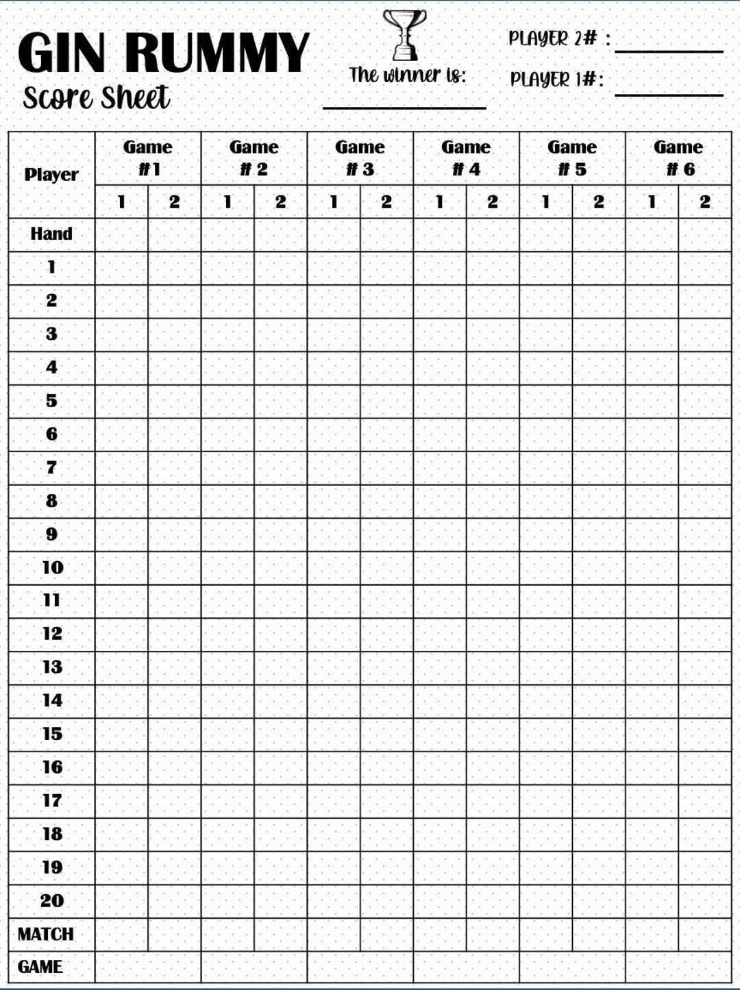 Gin Rummy Score Card Gin Rummy Scoresheet Gin Rummy Score Pads Printable File PDF Download 8 5x11 Etsy