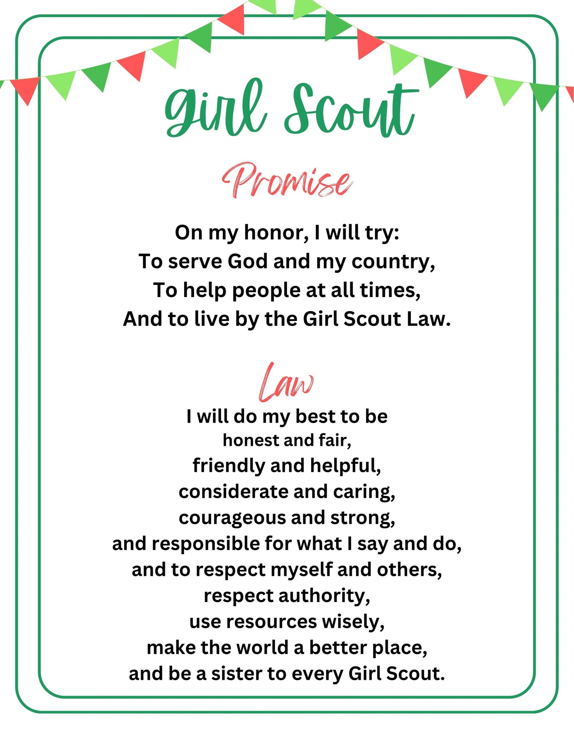 Girl Scout Promise And Law Printable