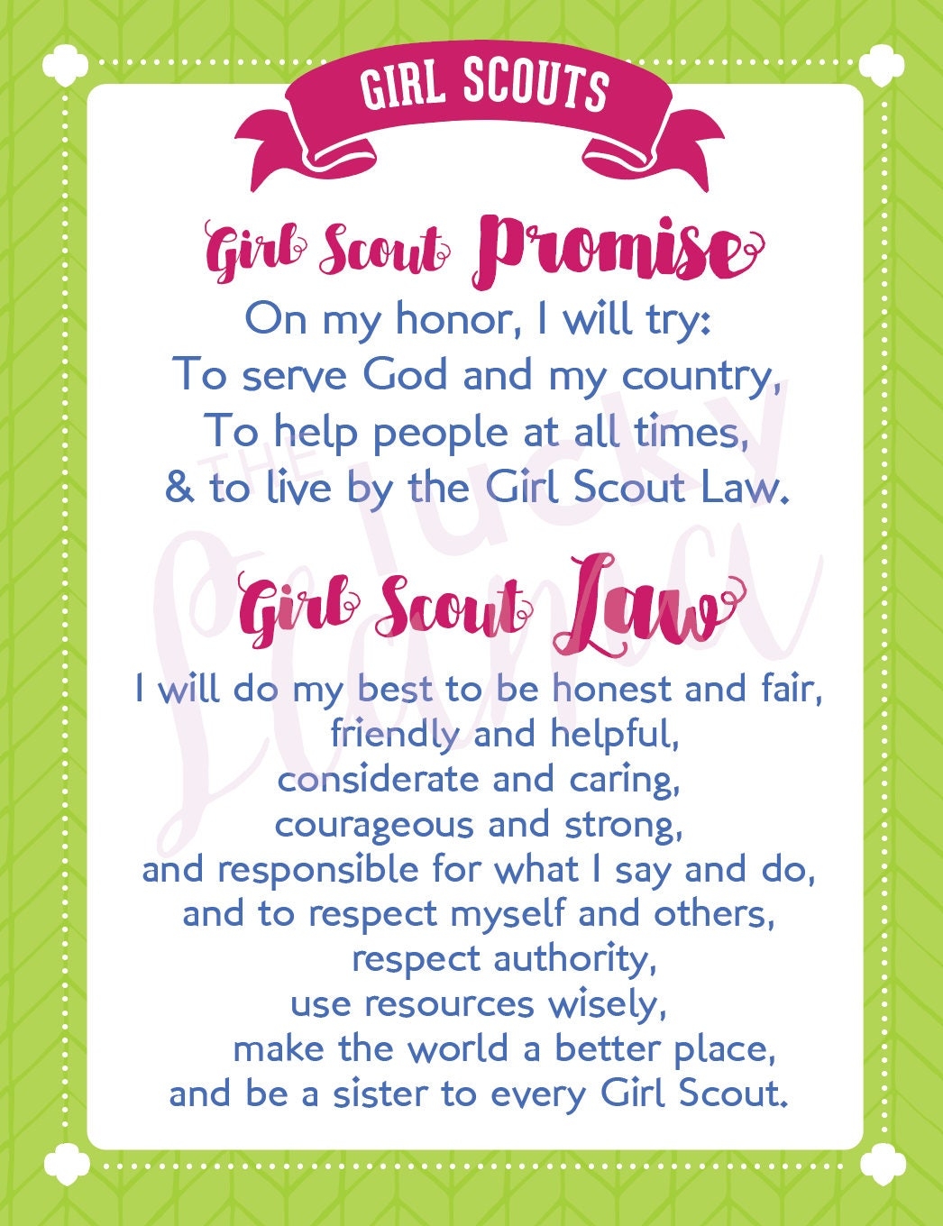 Girl Scout Promise And Law Printable Sign Instant Download