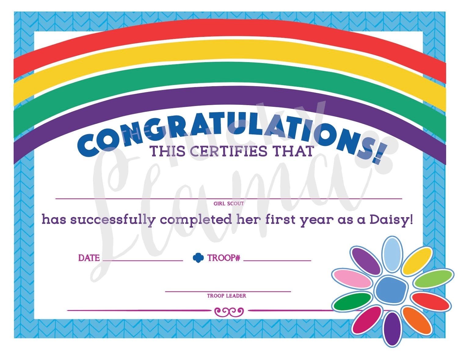 Girl Scouts First U0026 Second Year Daisy Completion Certificate Instant Download Etsy