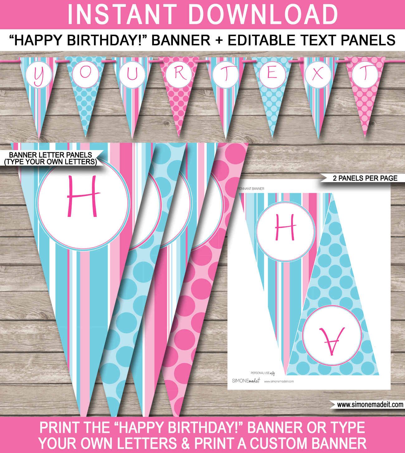 Girls Birthday Party Pennant Banner Template Happy Birthday Bunting