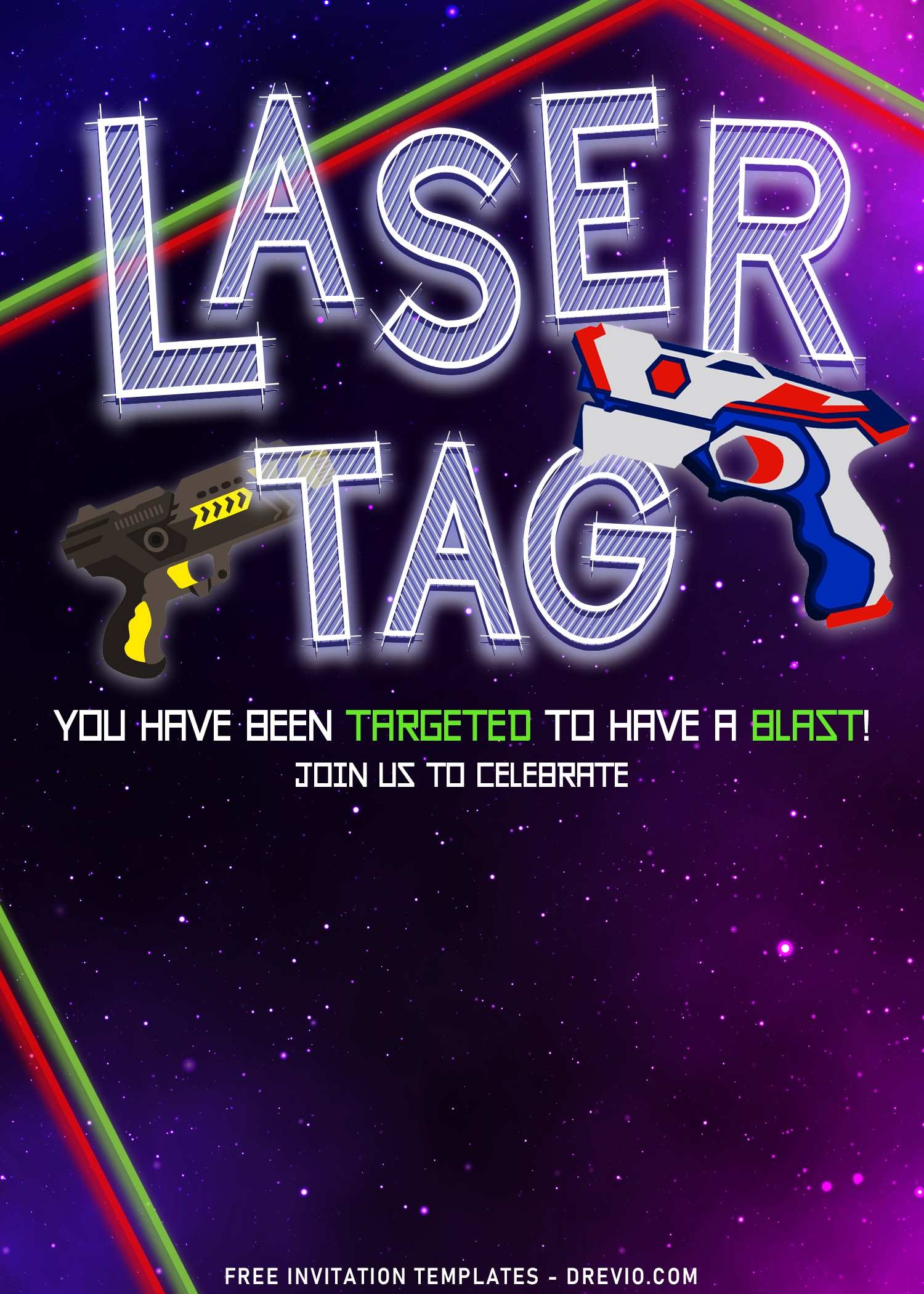 Girls Laser Tag Party Birthday Invitation Editable Instant 