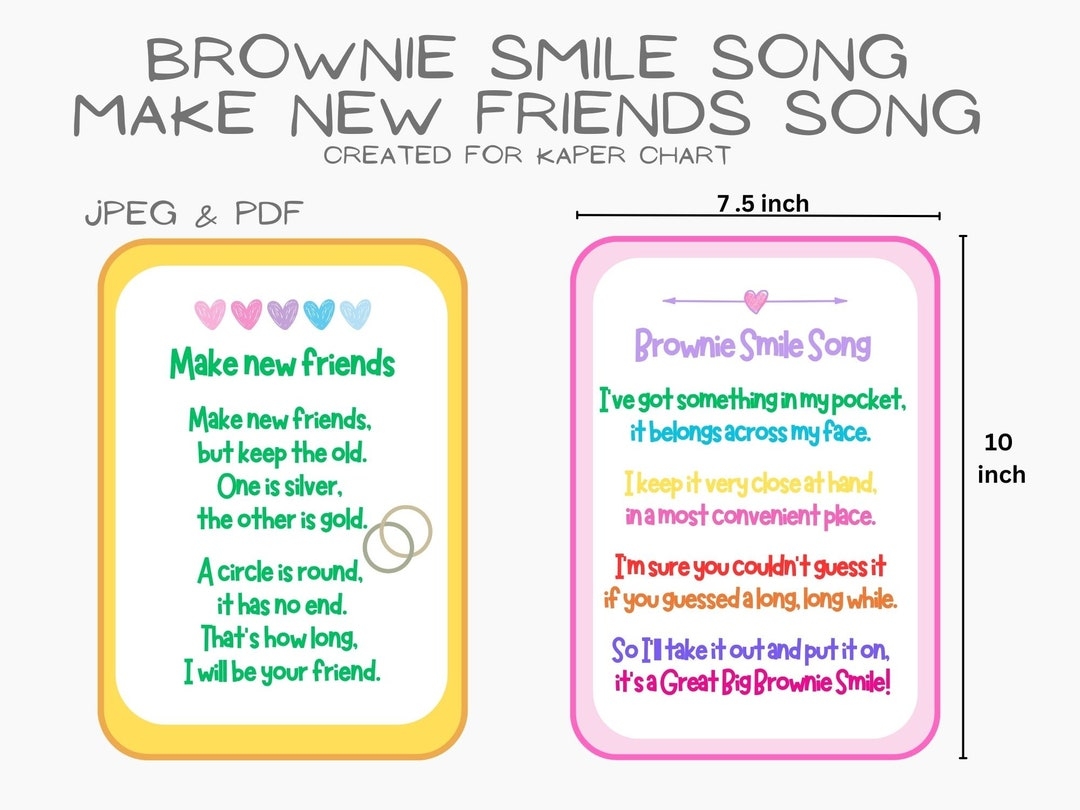 Girlscout Song Brownie Smile Make New Friends Girl Scout Meeting Brownies For Kaper Chart Etsy Girlscout Song Brownie Smile Make New Friends Girl Scout Meeting Brownies For Kaper Chart Etsy