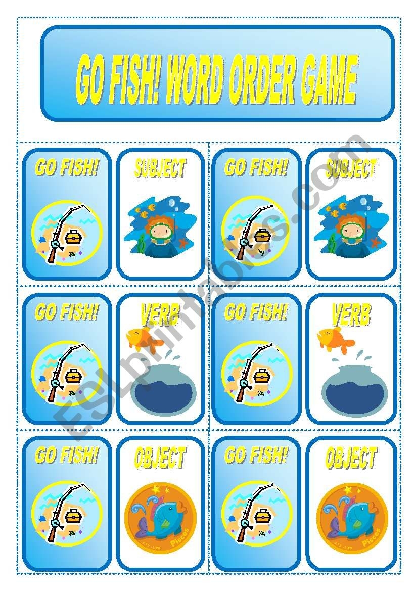 GO FISH Word Order Card Game 3 Pages ESL Worksheet By Freddie