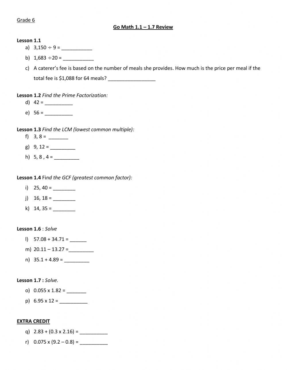 Go Math G6 Lesson 1 1 1 7 Review Worksheet Live Worksheets Worksheets Library