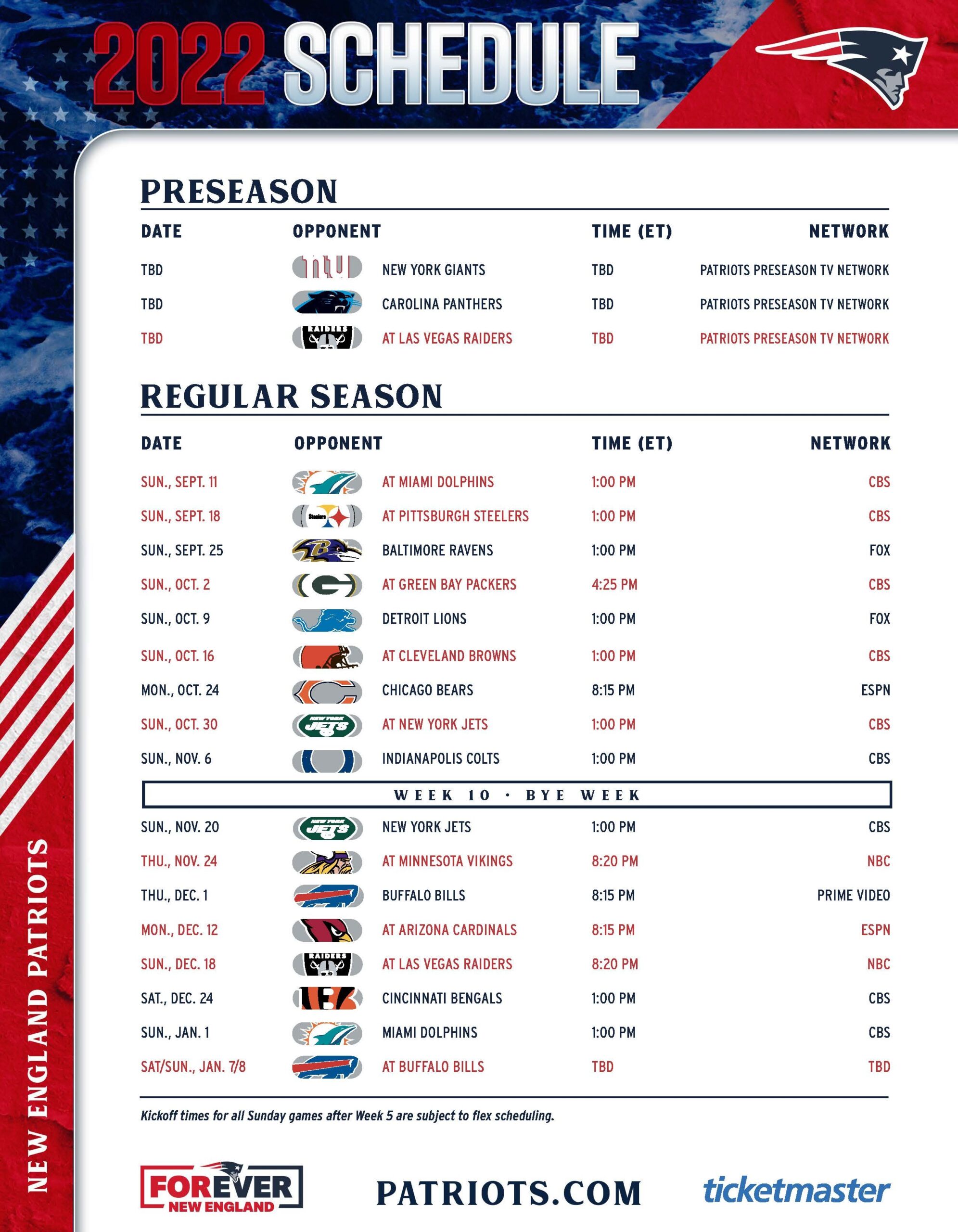 GoLocalProv New England Patriots 2022 Schedule Released