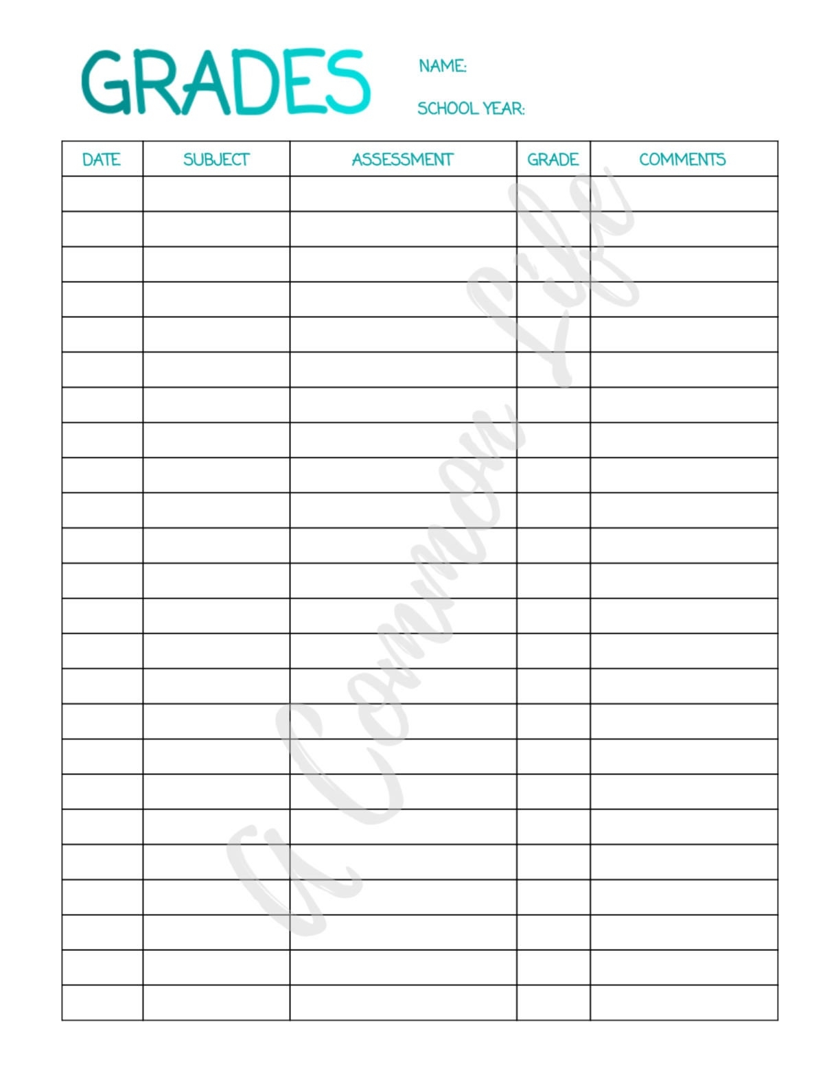 Grade Sheet Homeschool Record Keeping Grade Keeping Etsy