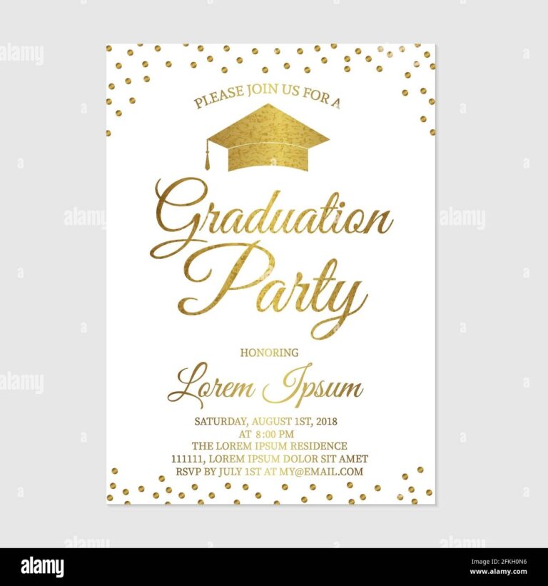 Graduation Party Invitation Card Template Gold Glitter Polka Dots 
