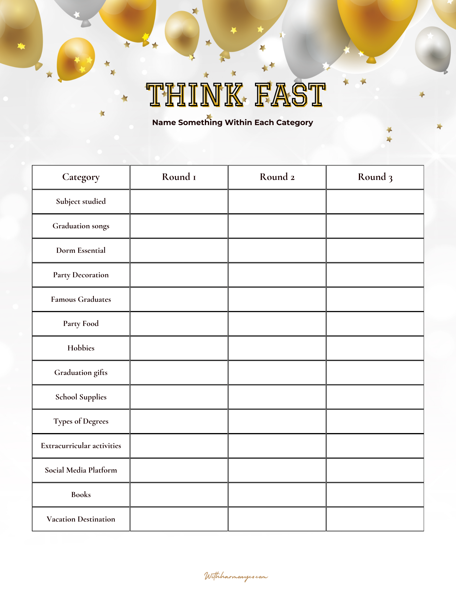 Graduation Party Printable Games Withharmony U0026co