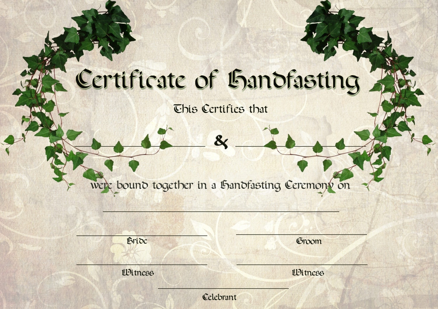 Green Ivy Handfasting Certificate Celtic Pagan 0 With Background Option 3 Bride And Groom