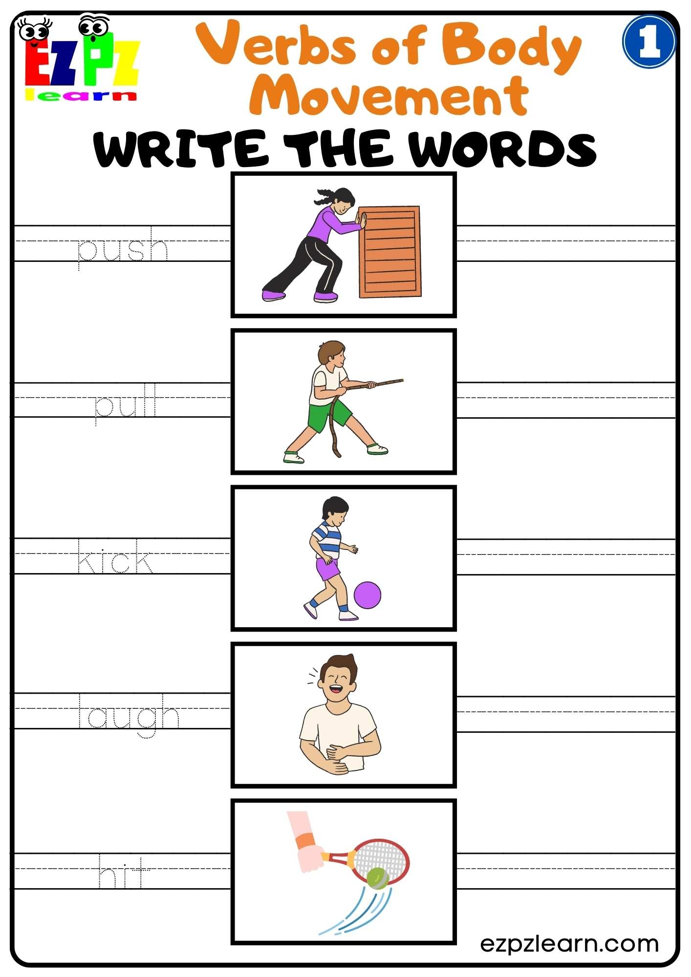 Group 1 Verbs Of Body Movement Write The Words Free PDF Download For Parents And ESL Teachers Ezpzlearn