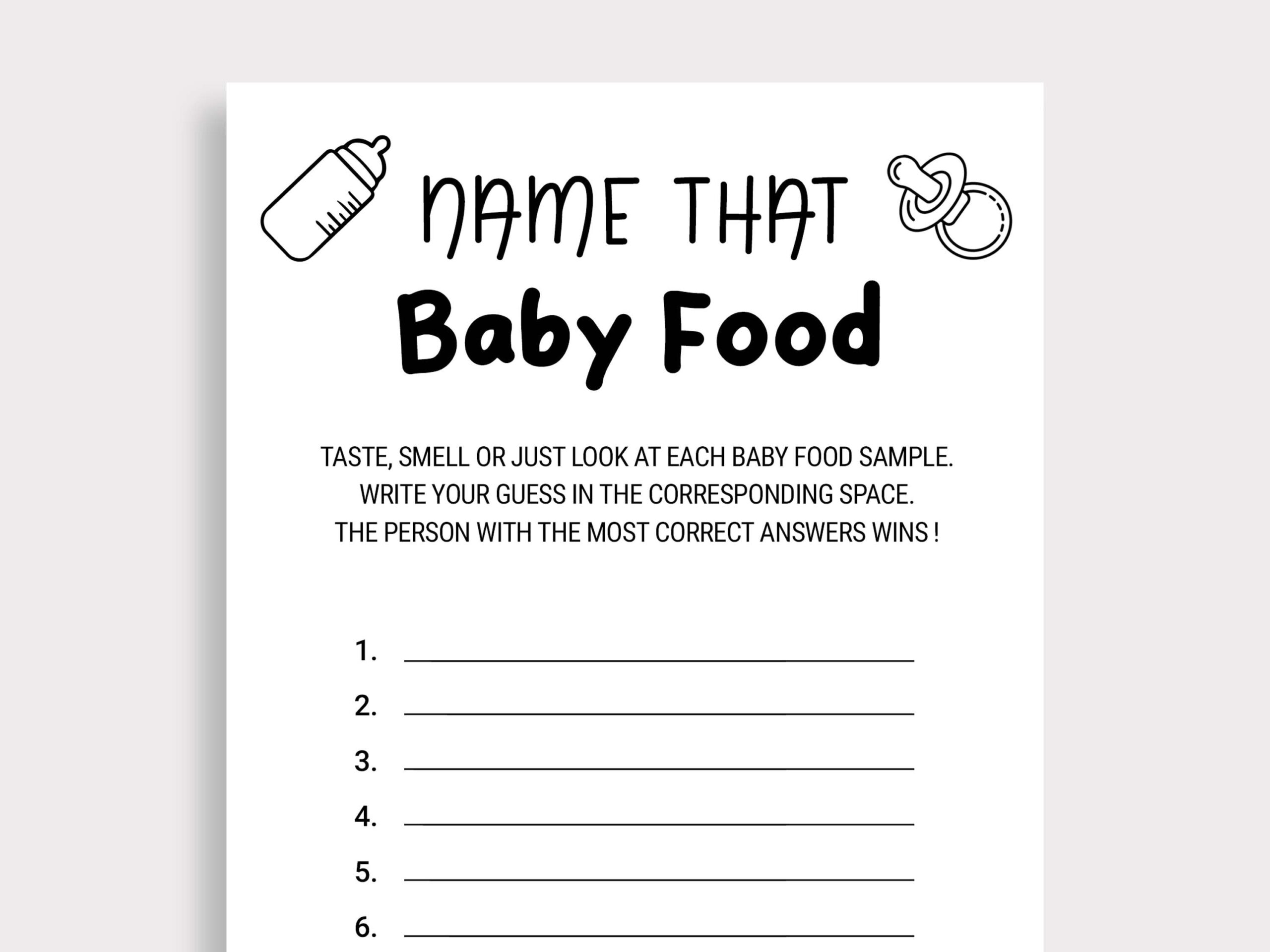 Guess The Baby Food Game Baby Shower Food Game Name That Baby Food Game Simple Baby Shower Game Minimalist Baby Shower Instant Download J16