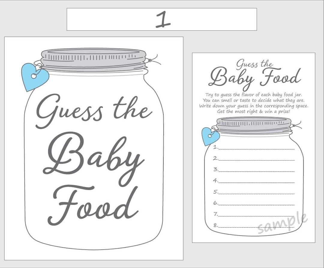 Guess The Baby Food Printable Baby Shower Game Blue Boy Mason Jar Etsy
