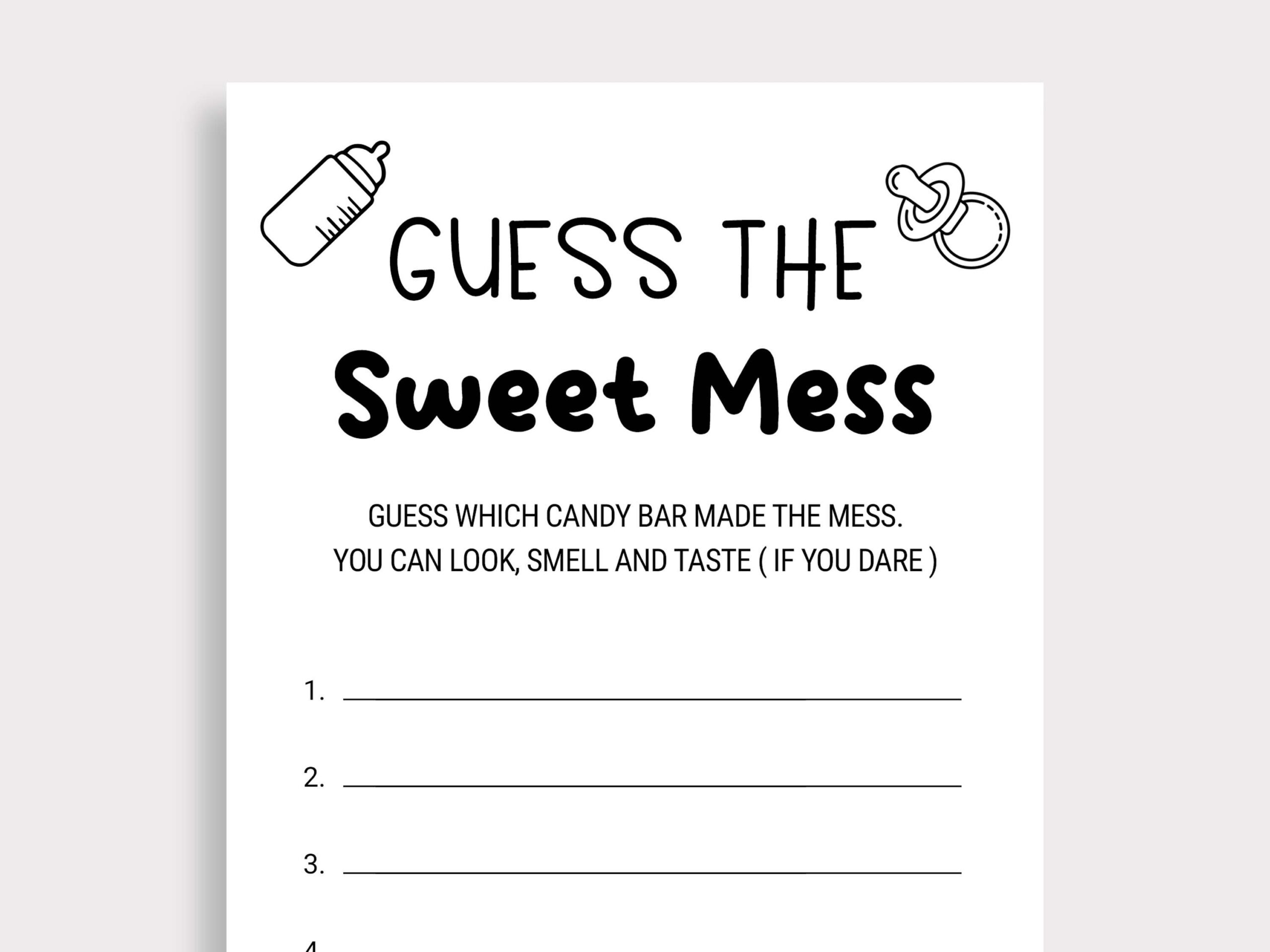 Guess The Sweet Mess Game Candy Bar Game Dirty Diaper Game Baby Shower Poopy Diaper Game Printable Gender Neutral Baby Shower Digital J16