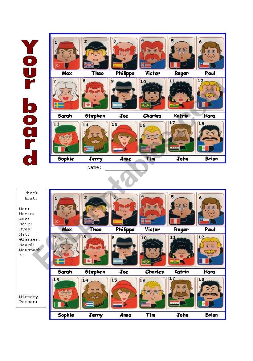 Guess Who Board Game ESL Worksheet By Portugal