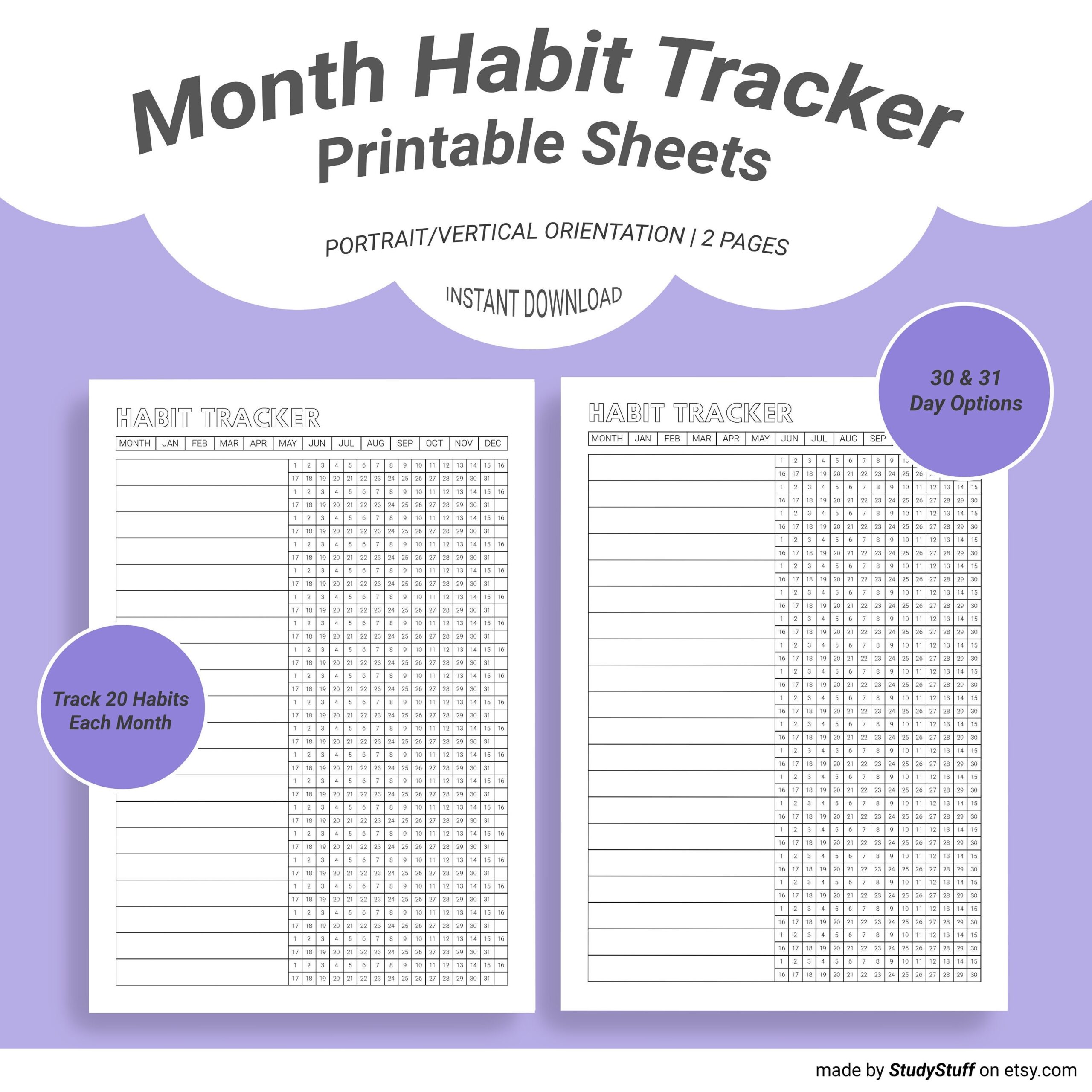 Habit Tracker Printable Habit Tracker Template Habit Tracker PDF 