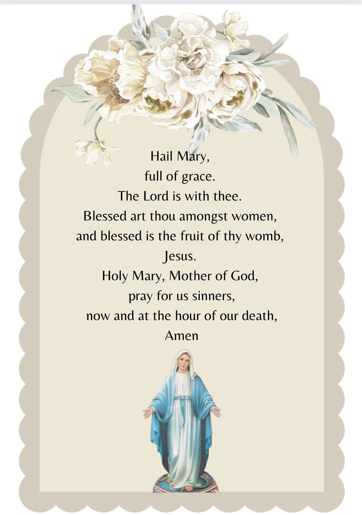 Hail Mary Prayer Card Hail Mary Full Of Grace Catholic Prayer Hail Mary Card Mothers Day Etsy