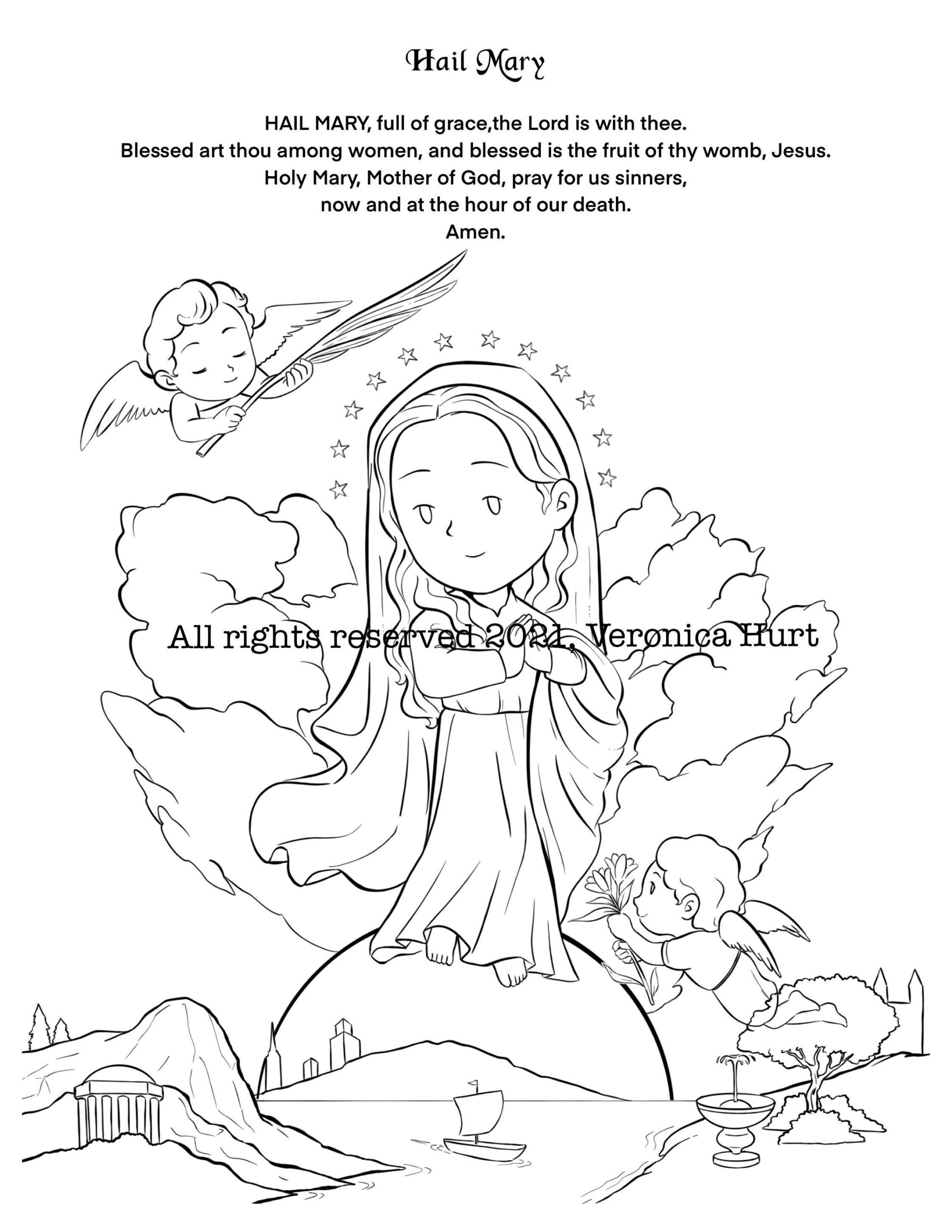 Hail Mary Prayer Learning Resource For Kids Coloring Page Activity Etsy
