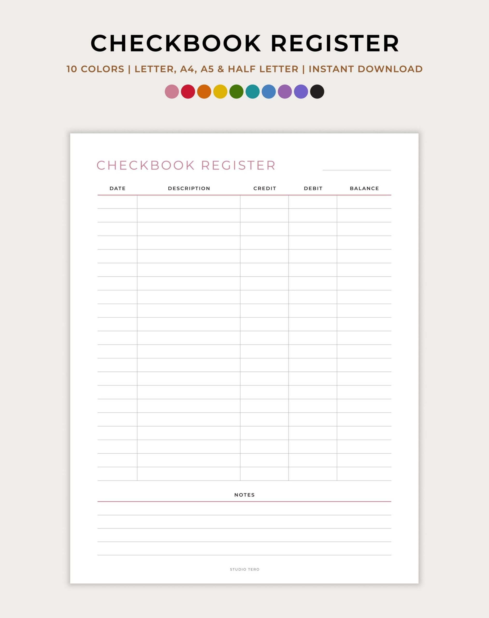 Half Letter Check Register Etsy