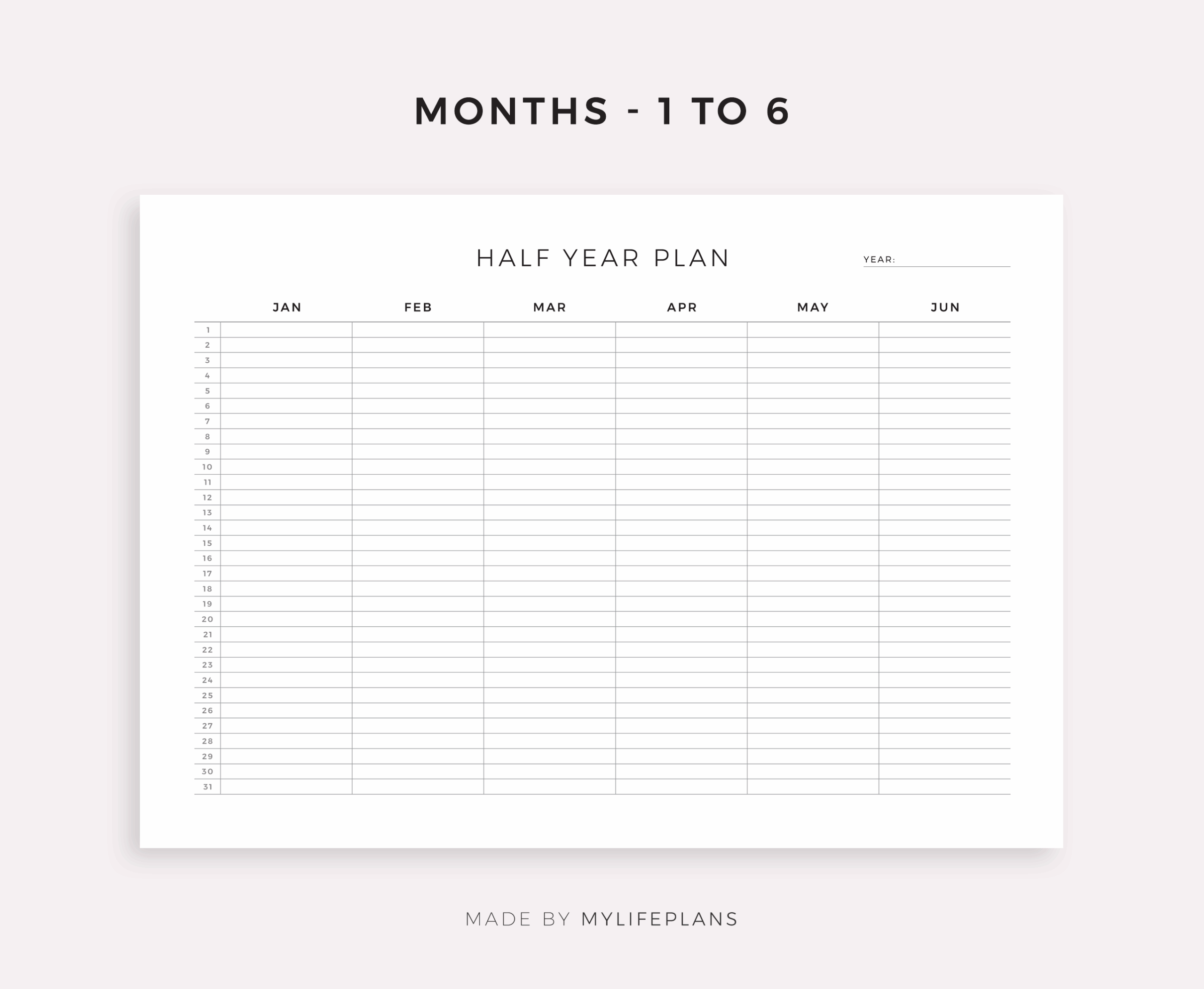 Half Year Planner Printable Landscape Calendar Template PDF By MyLifePlans TheHungryJPEG