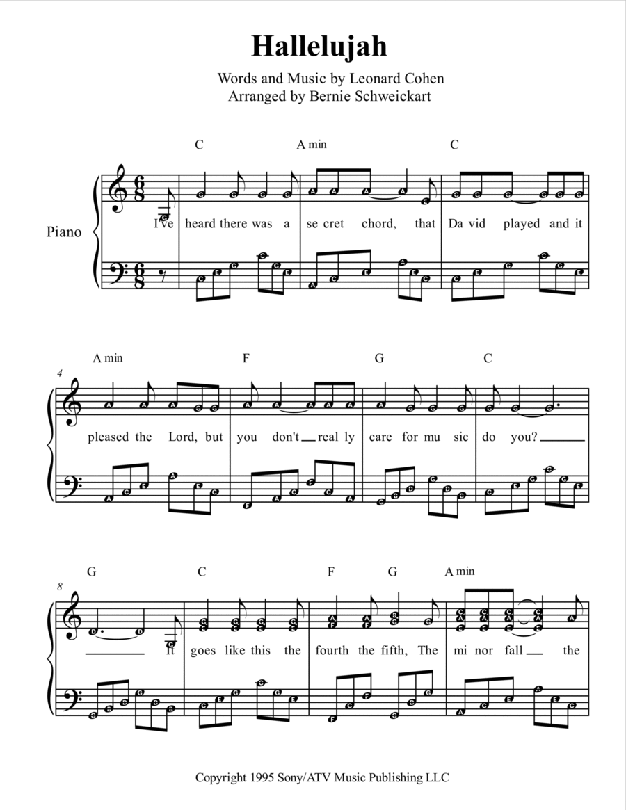 hallelujah piano sheet music free printable