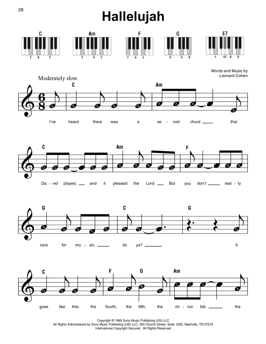 Hallelujah Easy Piano Digital Sheet Music Sheet Music Plus