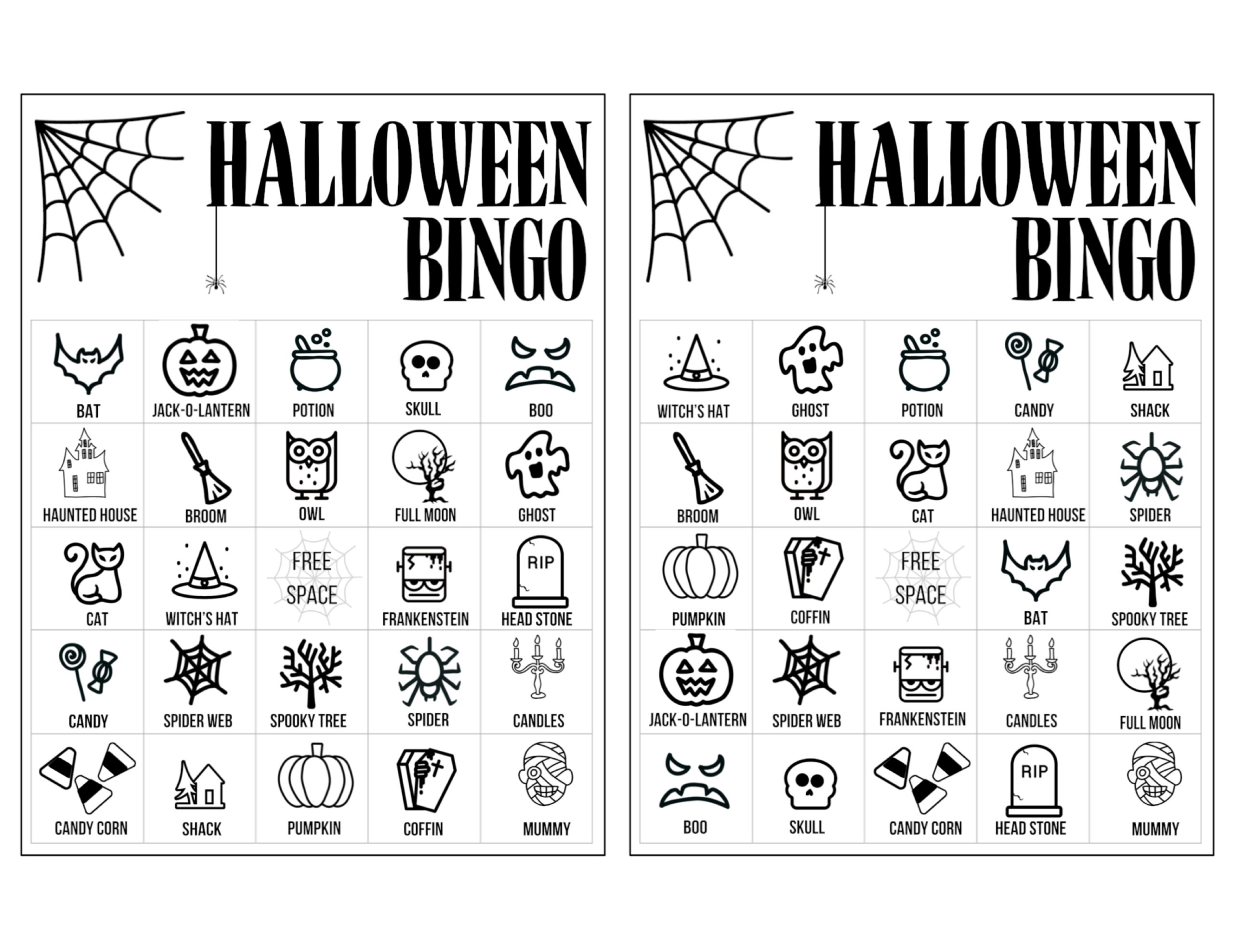 Halloween Bingo Printable Game Cards Template Paper Trail Design