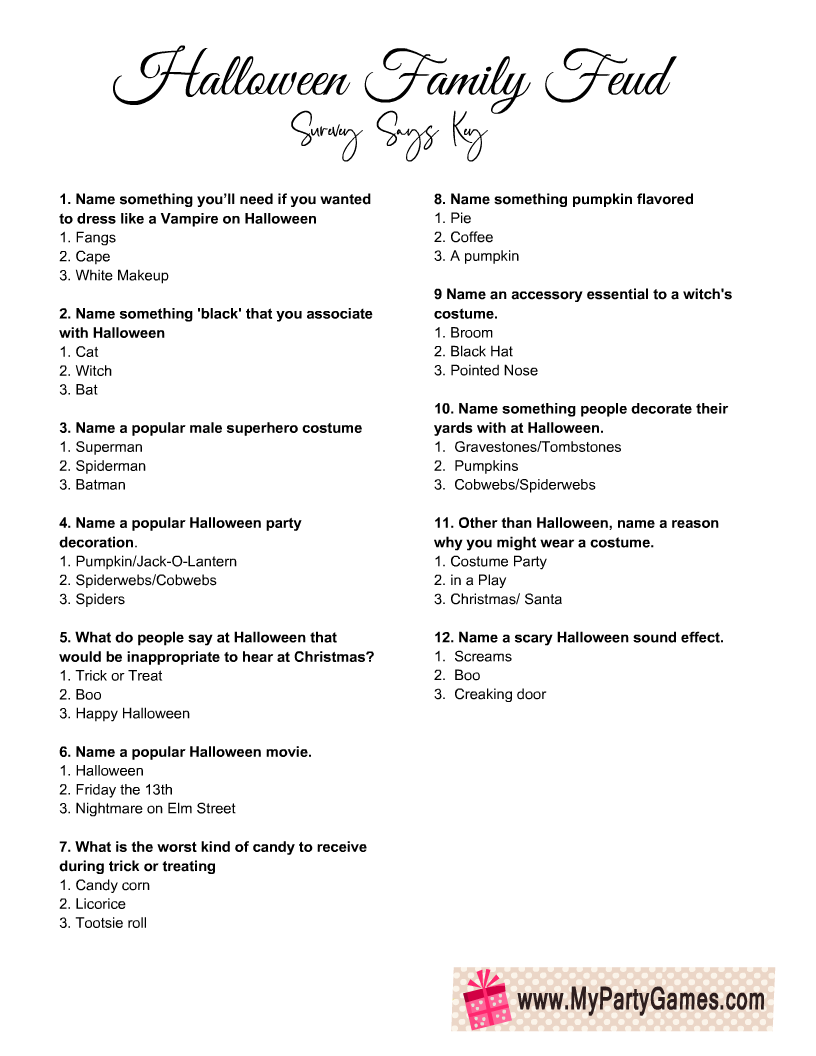 Halloween Feud Free Printable Family Feud Game
