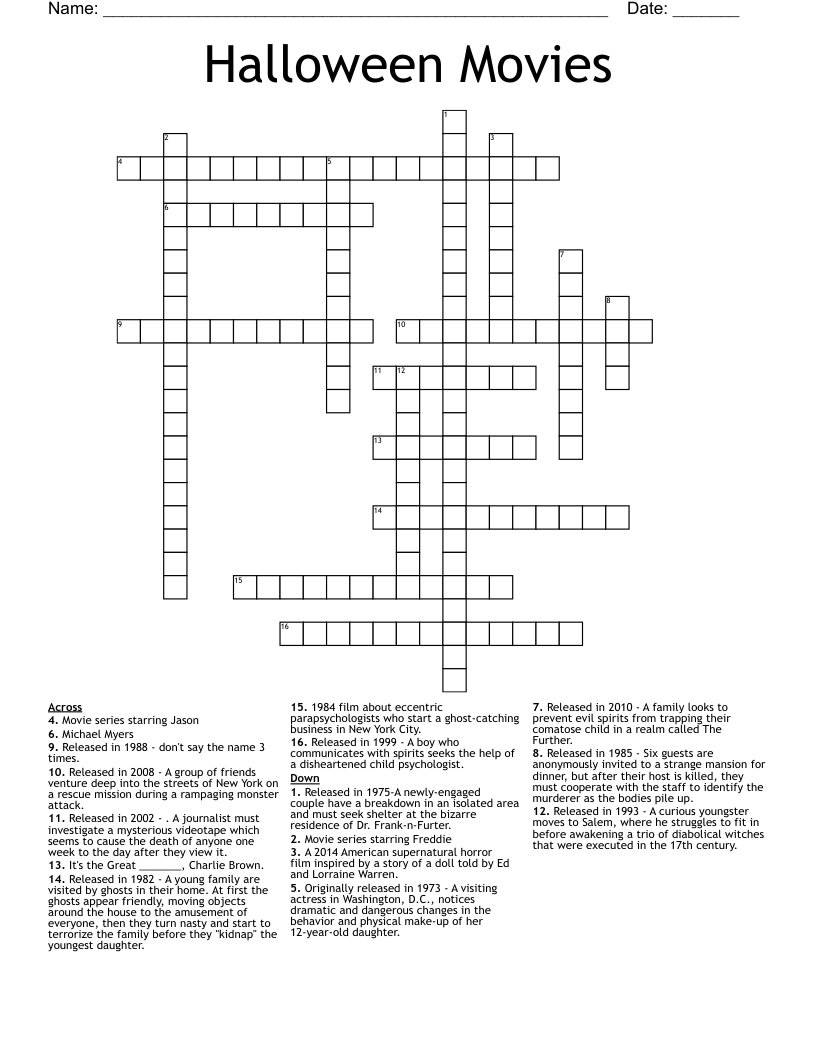 halloween crossword puzzles printable