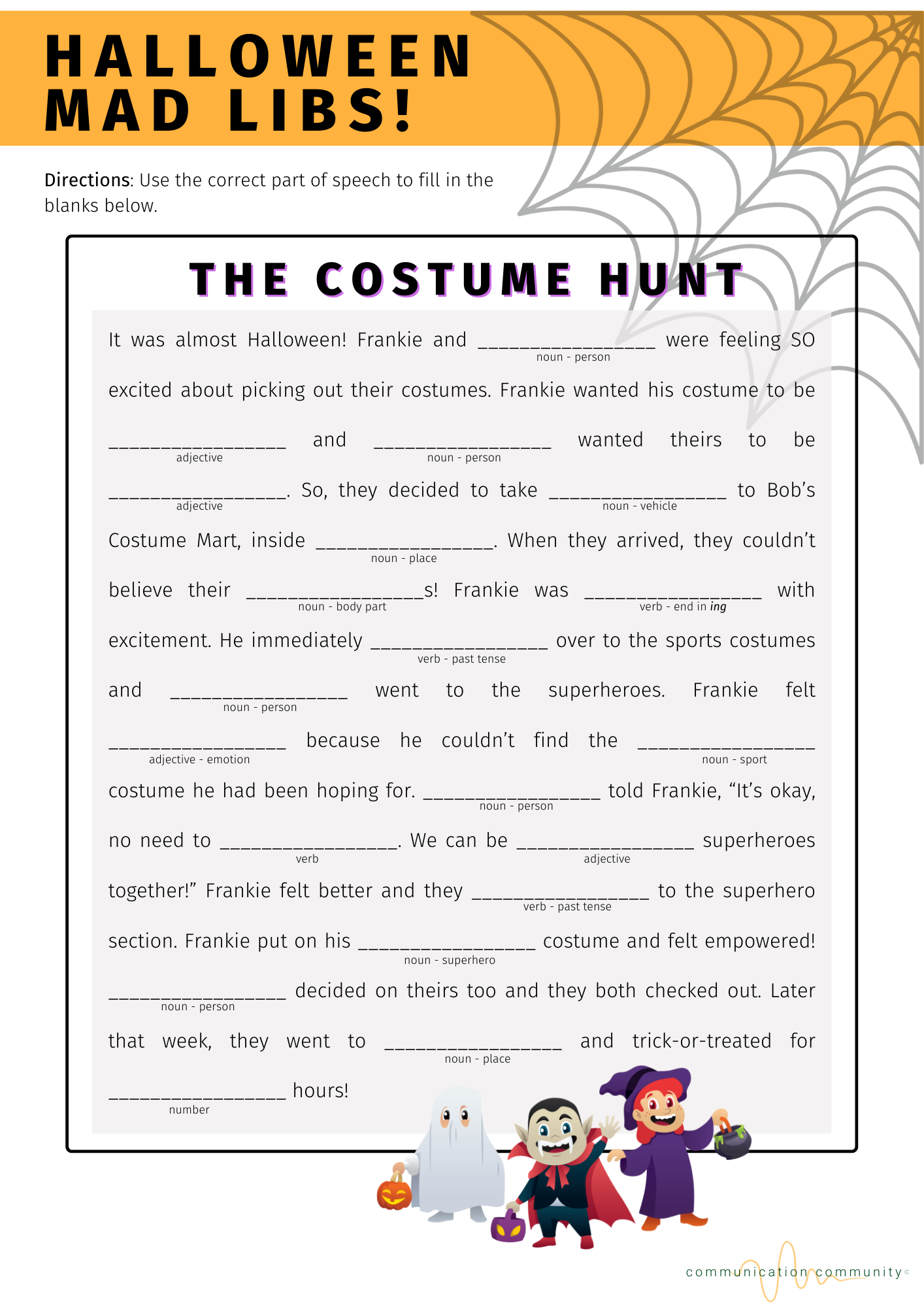 Halloween Speech Therapy Activity Mad Libs 