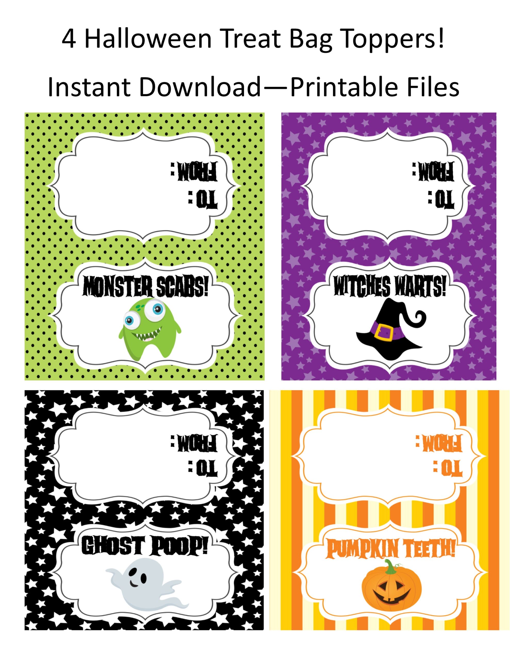 Halloween Treat Bag Toppers Digital File You Print Set Of 4 
