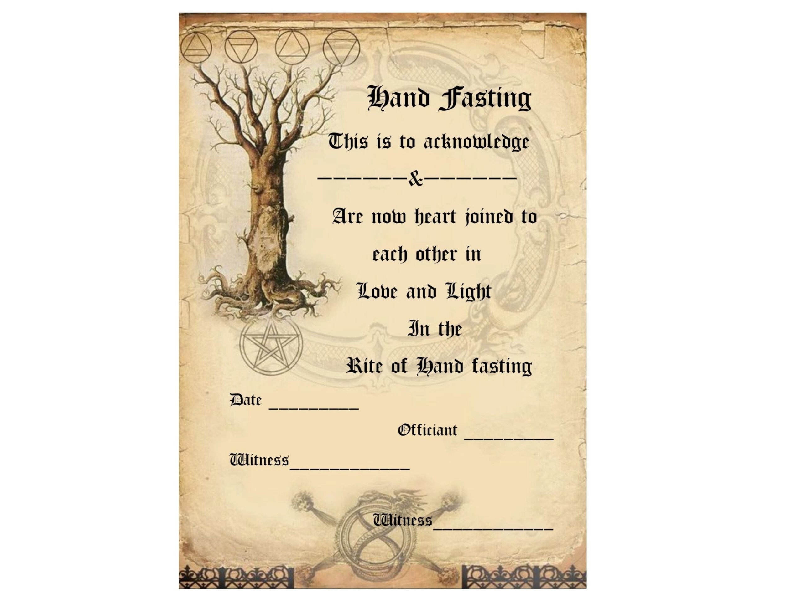 Handfasting Certificate Wedding Marriage Parchment Wicca Pagan Hand Fasting Tree Of Life Download