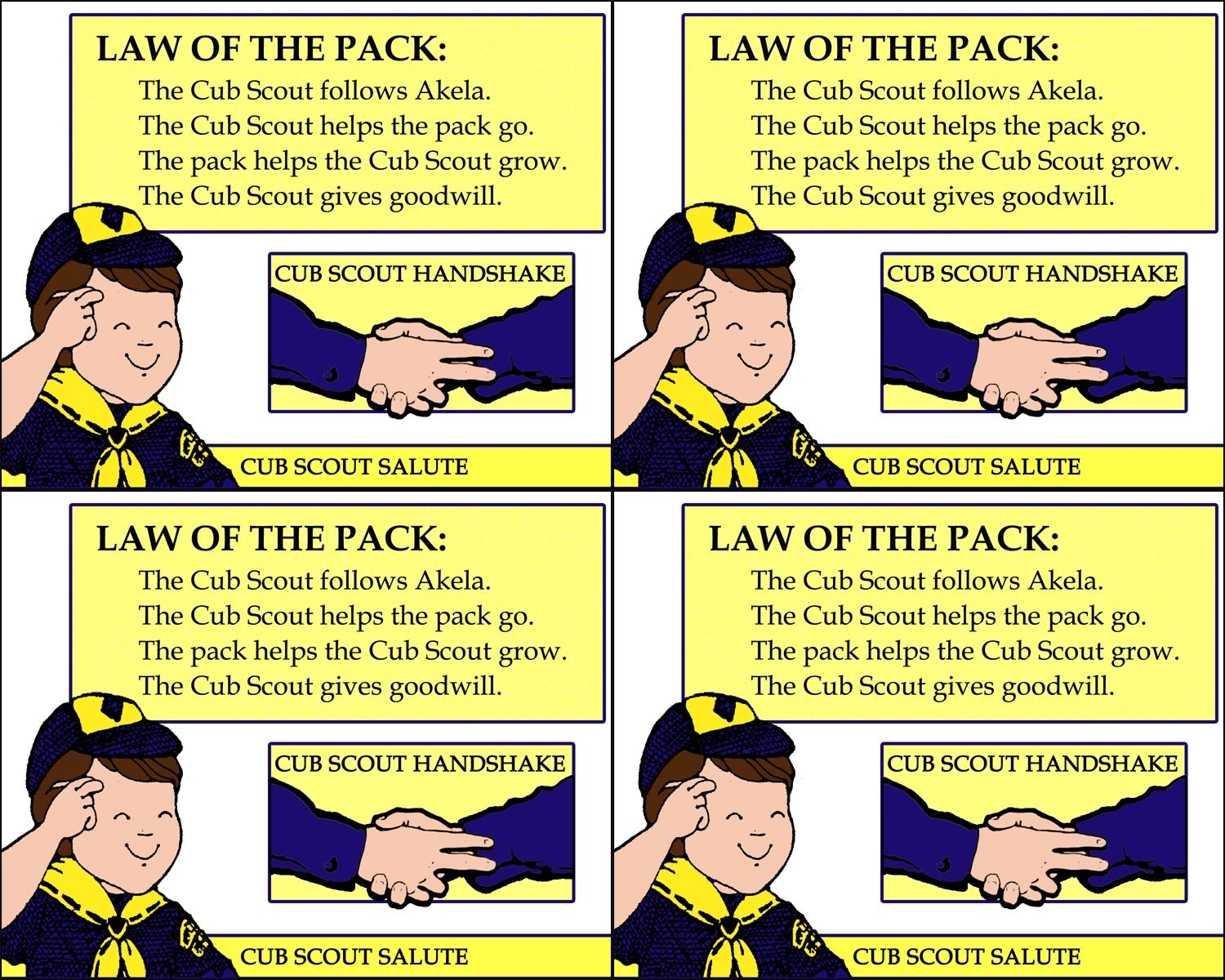 Handout Version Of The Law Of The Pack 8x10 Printable On This 