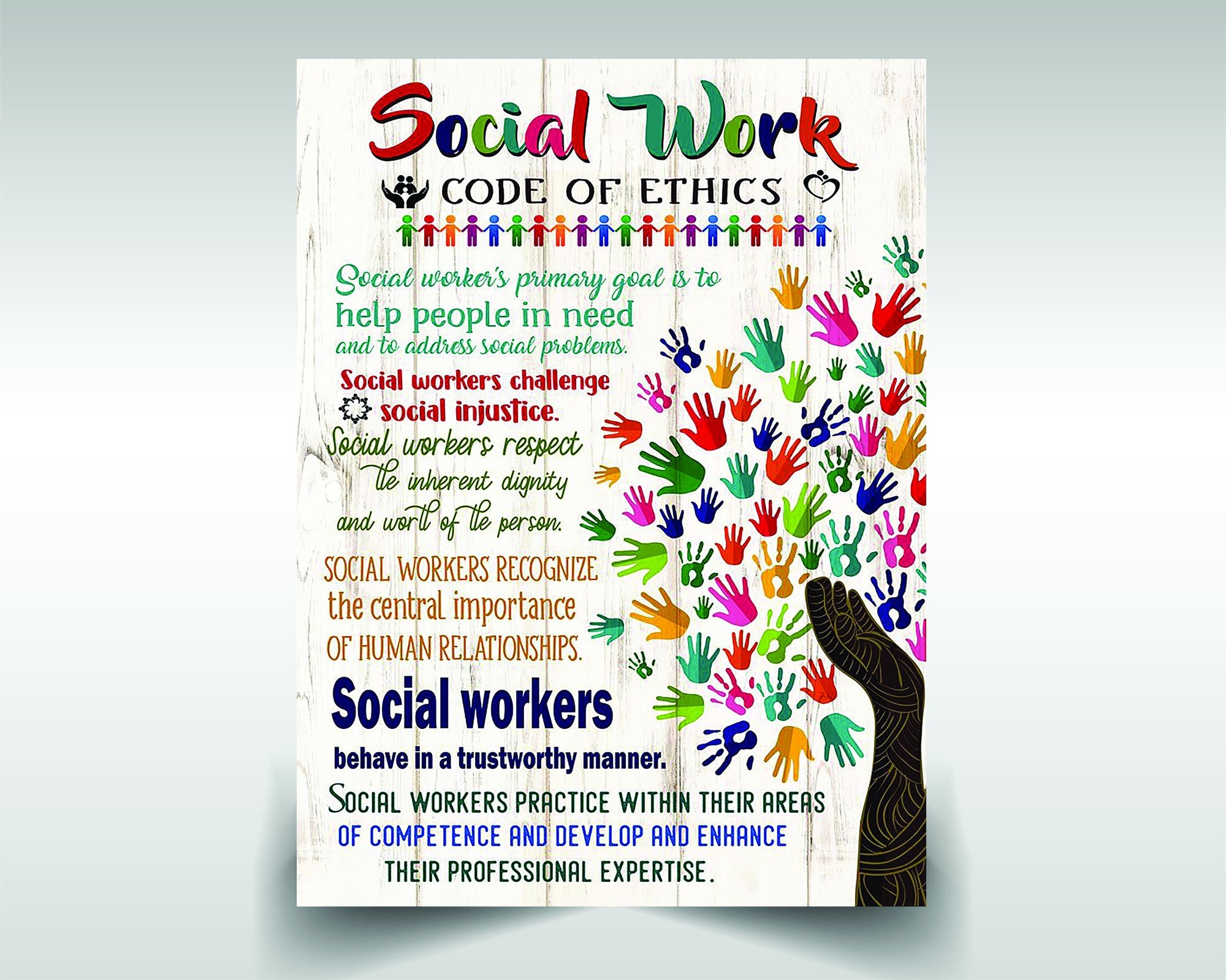 Hands Canvas Poster Social Work Code Of Ethics Social Worker s Primary Goal Is To Help People In Need And To Address Social Professional Etsy