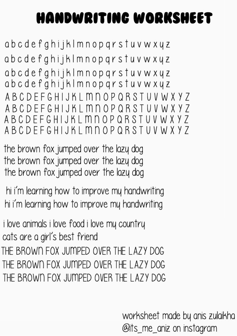 Handwriting Practice Sheets Aesthetic