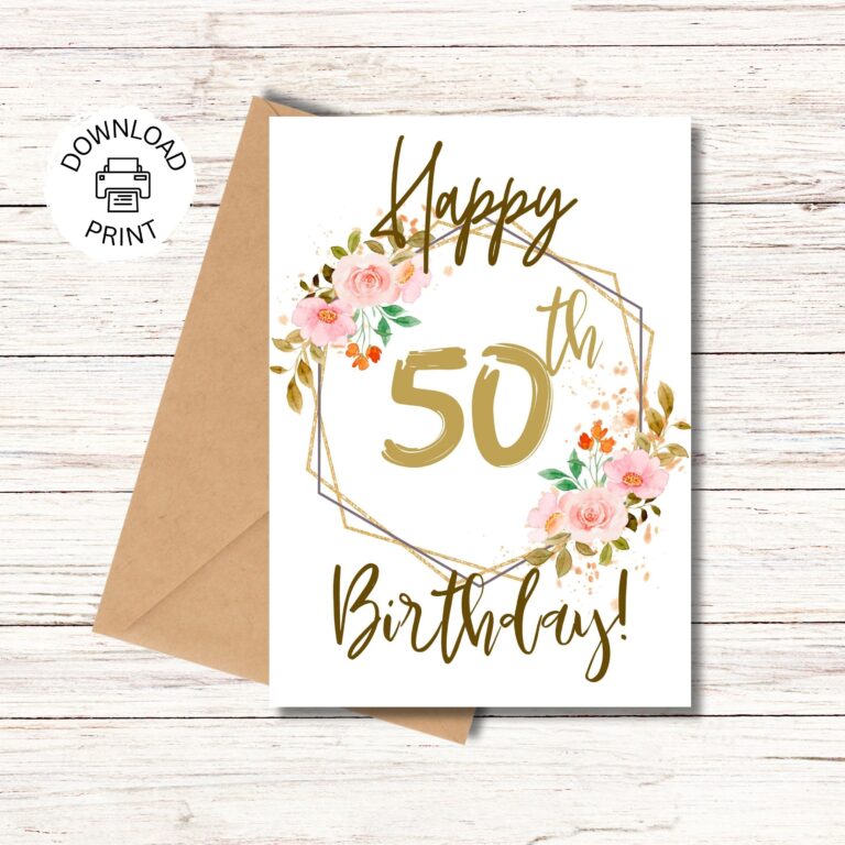 Happy 50th Birthday Card Printable Greeting Card Birthday Wishes Instant Download PDF Etsy