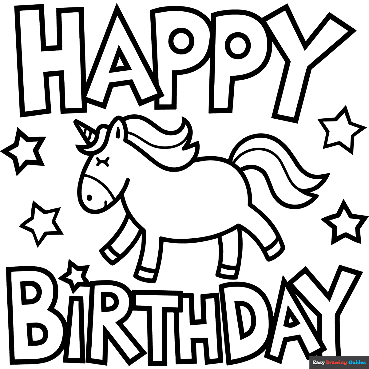 Happy Birthday Card Happy Unicorn Coloring Page Easy Drawing Guides Happy Birthday Card Happy Unicorn Coloring Page Easy Drawing Guides