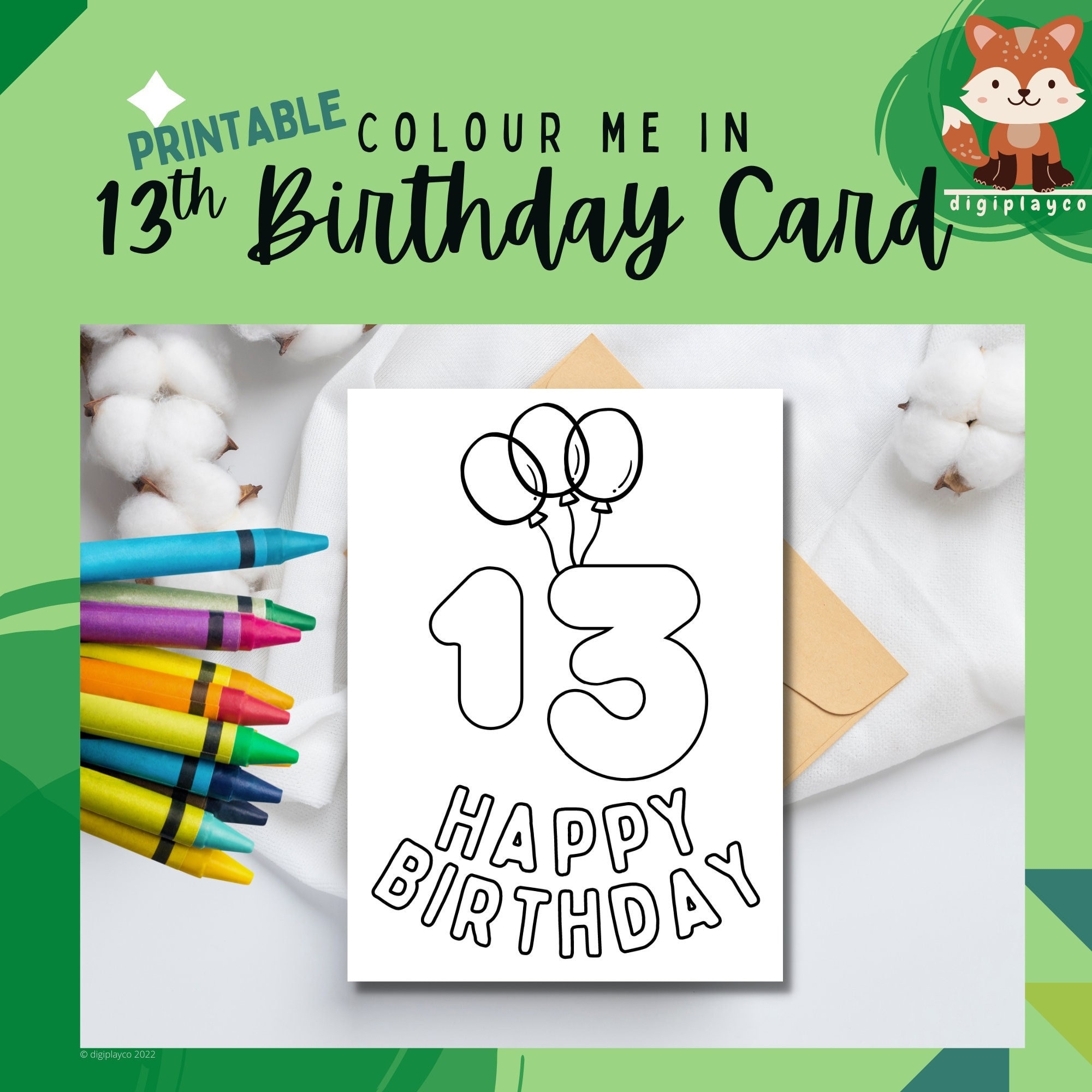 Happy Birthday Card Printable Colour In Kids 13 Year Old 
