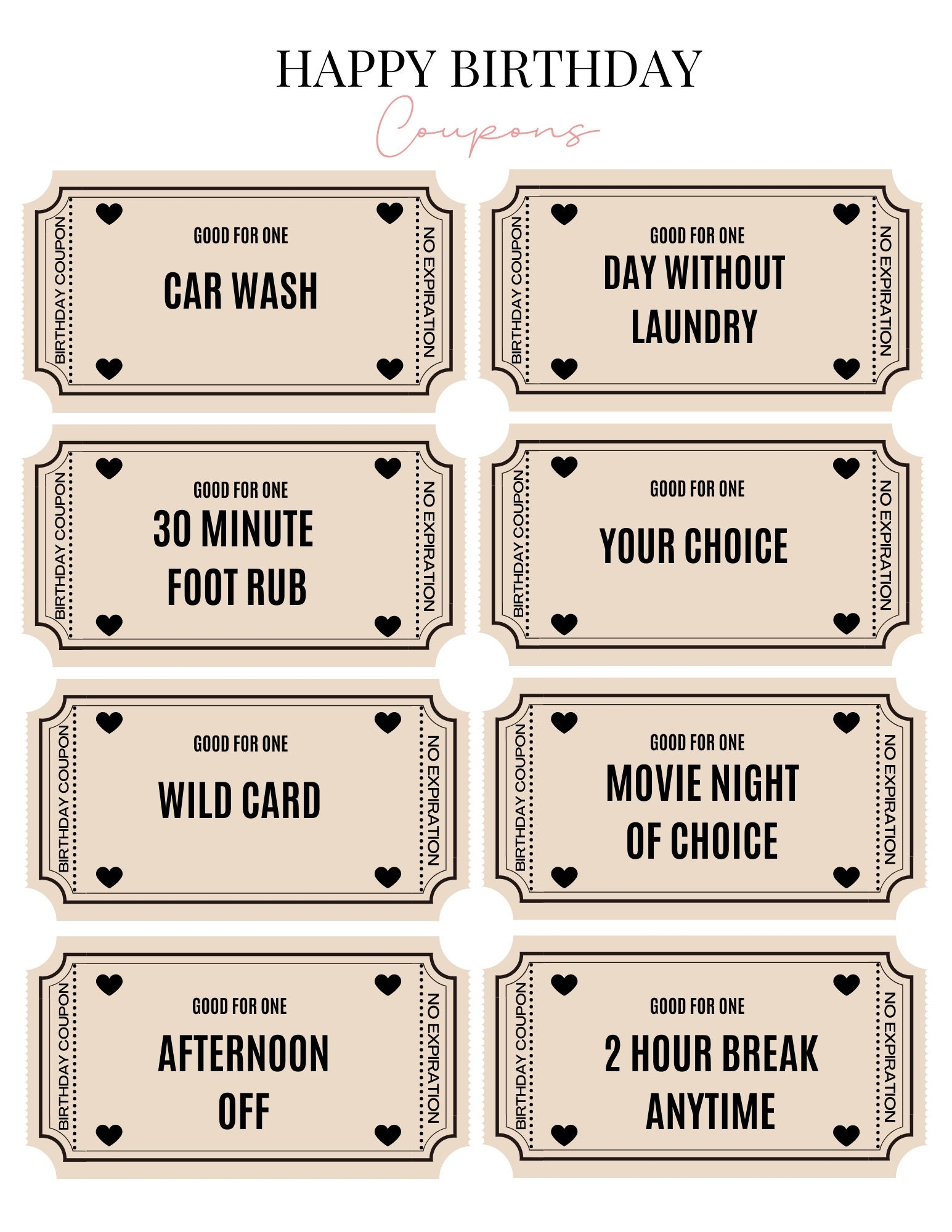 Happy Birthday Coupons Birthday Gift Printable Vouchers 