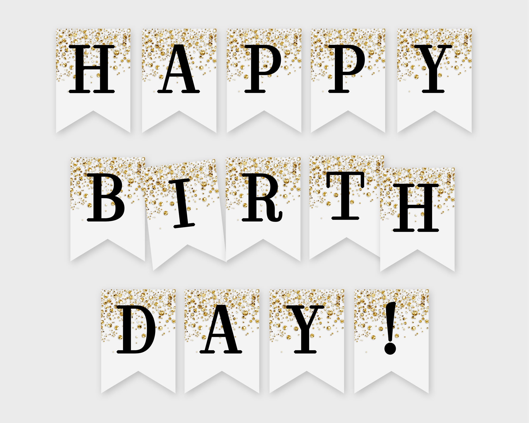 Happy Birthday Printable Banner Gold Confetti Glitters 