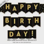 Happy Birthday Printable Banner Navy U0026 Gold Birthday Party Printable PDF DIY Print Instant Download GWR Etsy